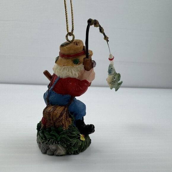 Fisherman Santa Ornament Christmas Fishing Pole & Fish Cute Holiday Decor - Picture 5 of 9